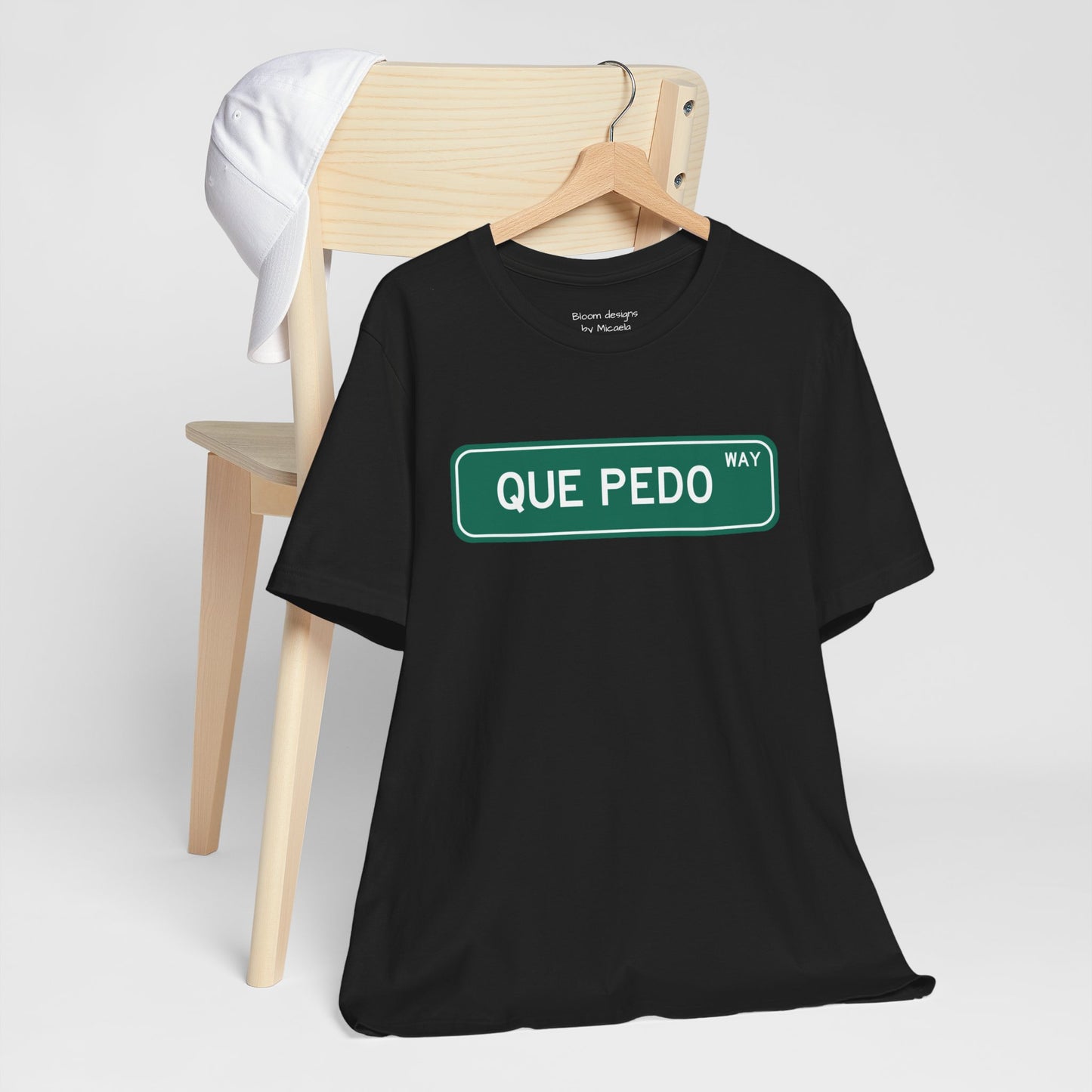 Qué Pedo Street Sign Graphic Tee - Funny Mexican Slang Shirt | Camiseta Divertida con Frase Icónica
