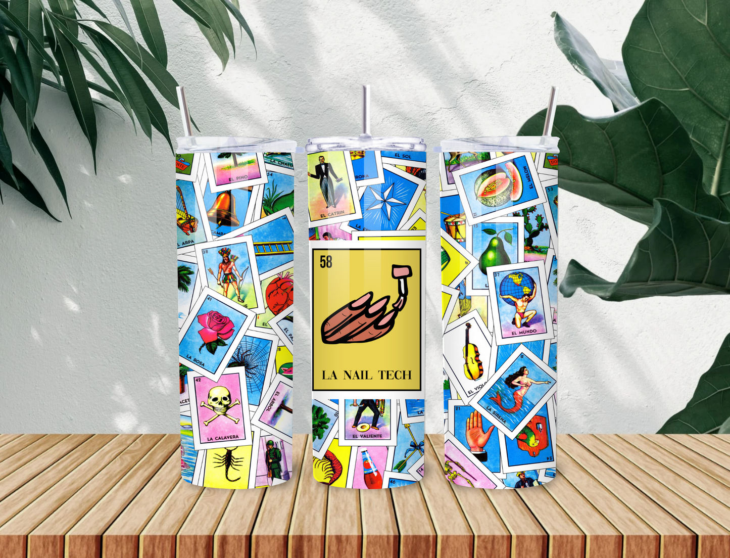 La Nail Tech Tumbler – 20oz Loteria-Inspired Cup for Nail Artists with Spanglish Style & Latina Flair