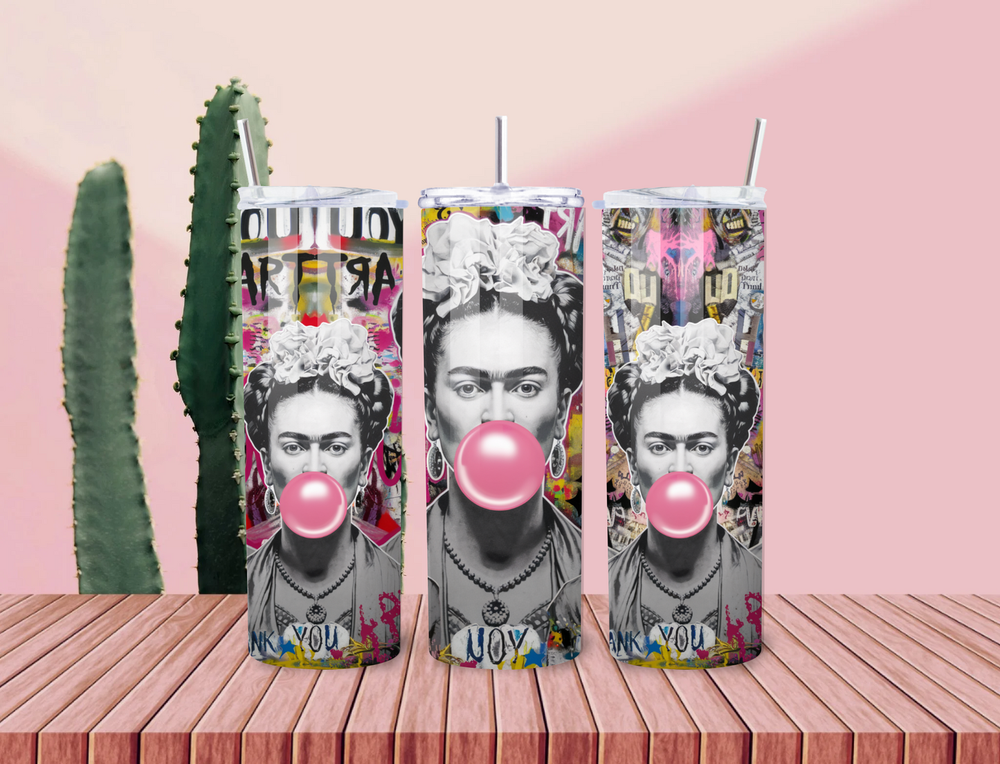 Frida Kahlo Pop Art Tumbler – 20oz Latina Rebel Cup with Bubblegum, Street Style & Cultura Power