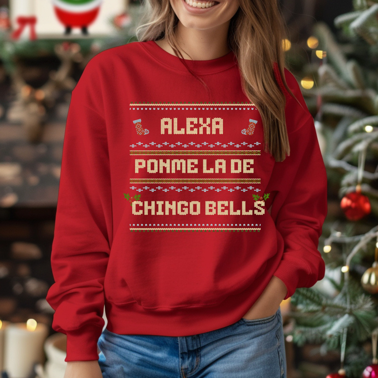 Alexa Ponme la de Chingo Bells Sweatshirt – Sudadera Unisex con Humor Navideño