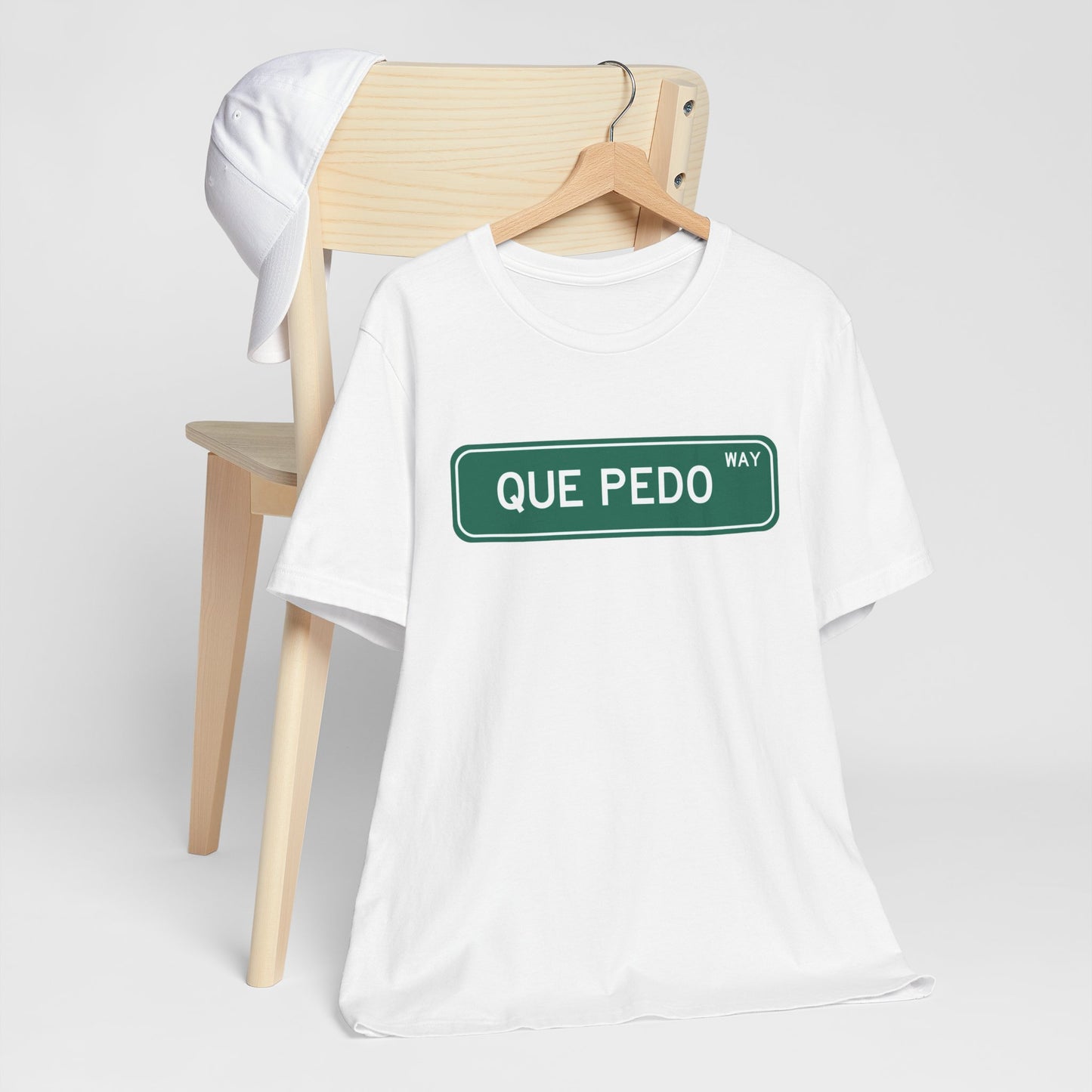 Qué Pedo Street Sign Graphic Tee - Funny Mexican Slang Shirt | Camiseta Divertida con Frase Icónica