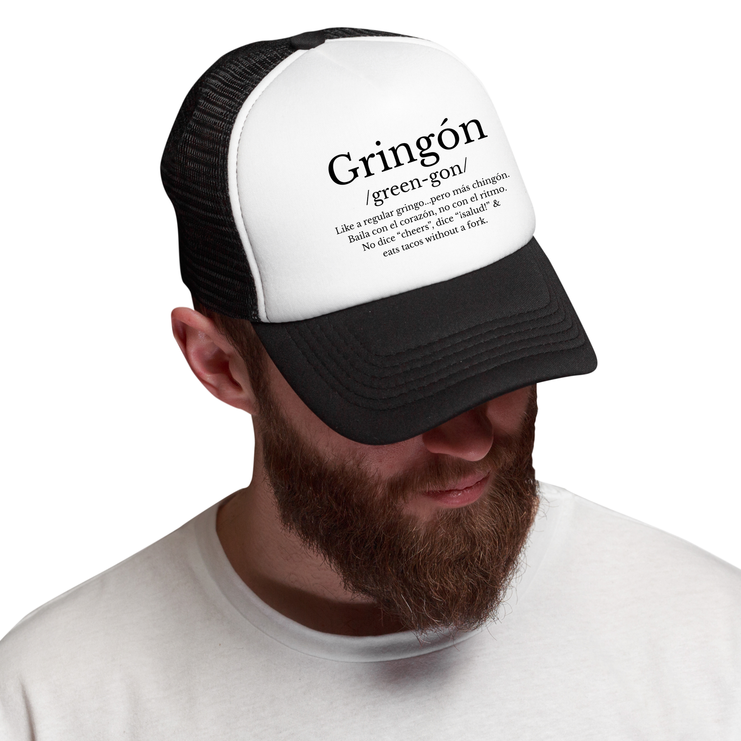 Gringón Trucker Hat – Gorra Negra con Sazón, Humor y Cultura