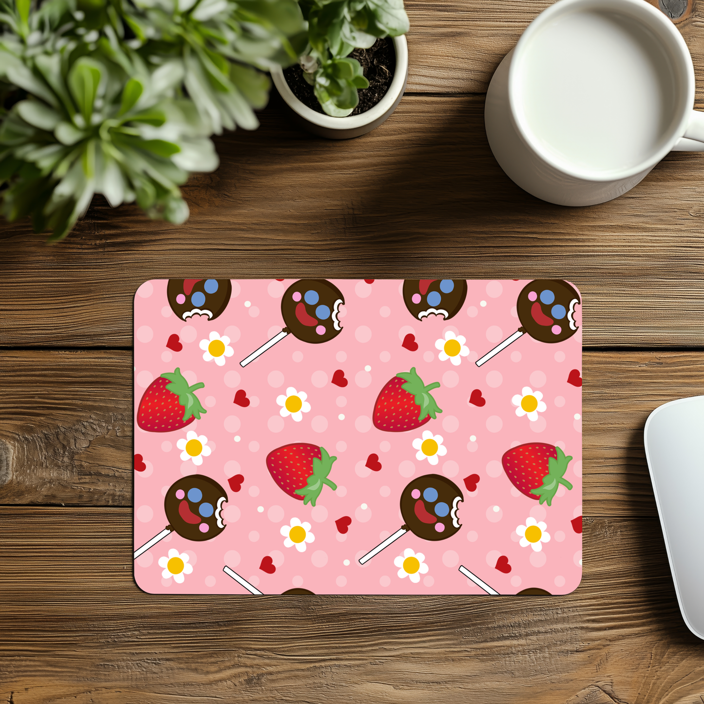 Paleta Payaso & Fresa Mousepad – Cute Latina Desk Mat with Spanglish Candy Vibes & Retro Pink Style