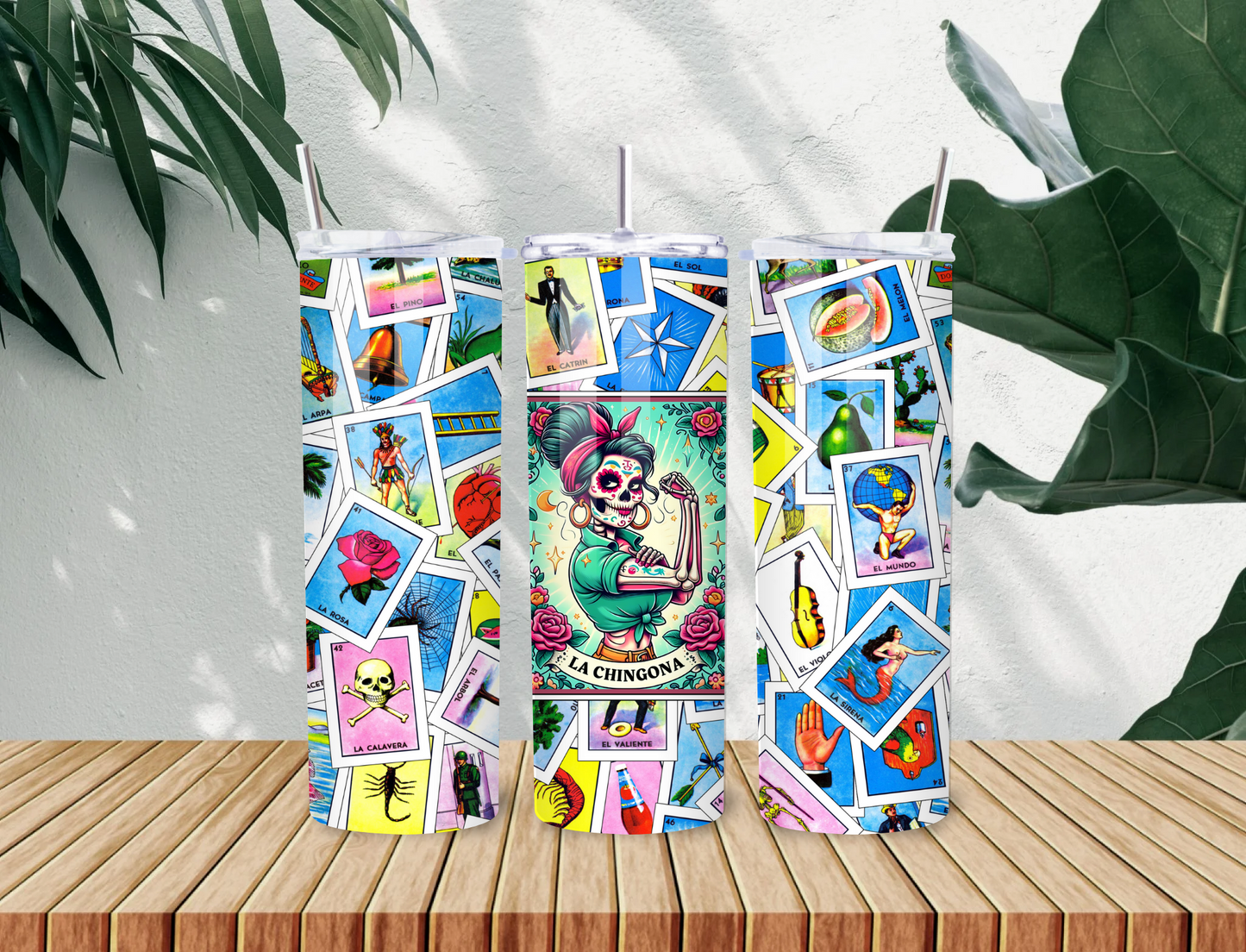 La Chingona Loteria Tumbler – 20oz Loteria-Inspired Stainless Steel Cup with Latina Skull & Spanglish Sass