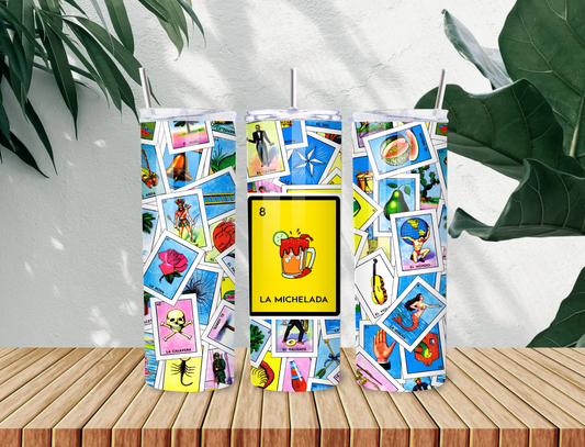 La Michelada Lotería Tumbler – 20oz Mexican Game-Inspired Stainless Steel Cup for Spanglish Sips