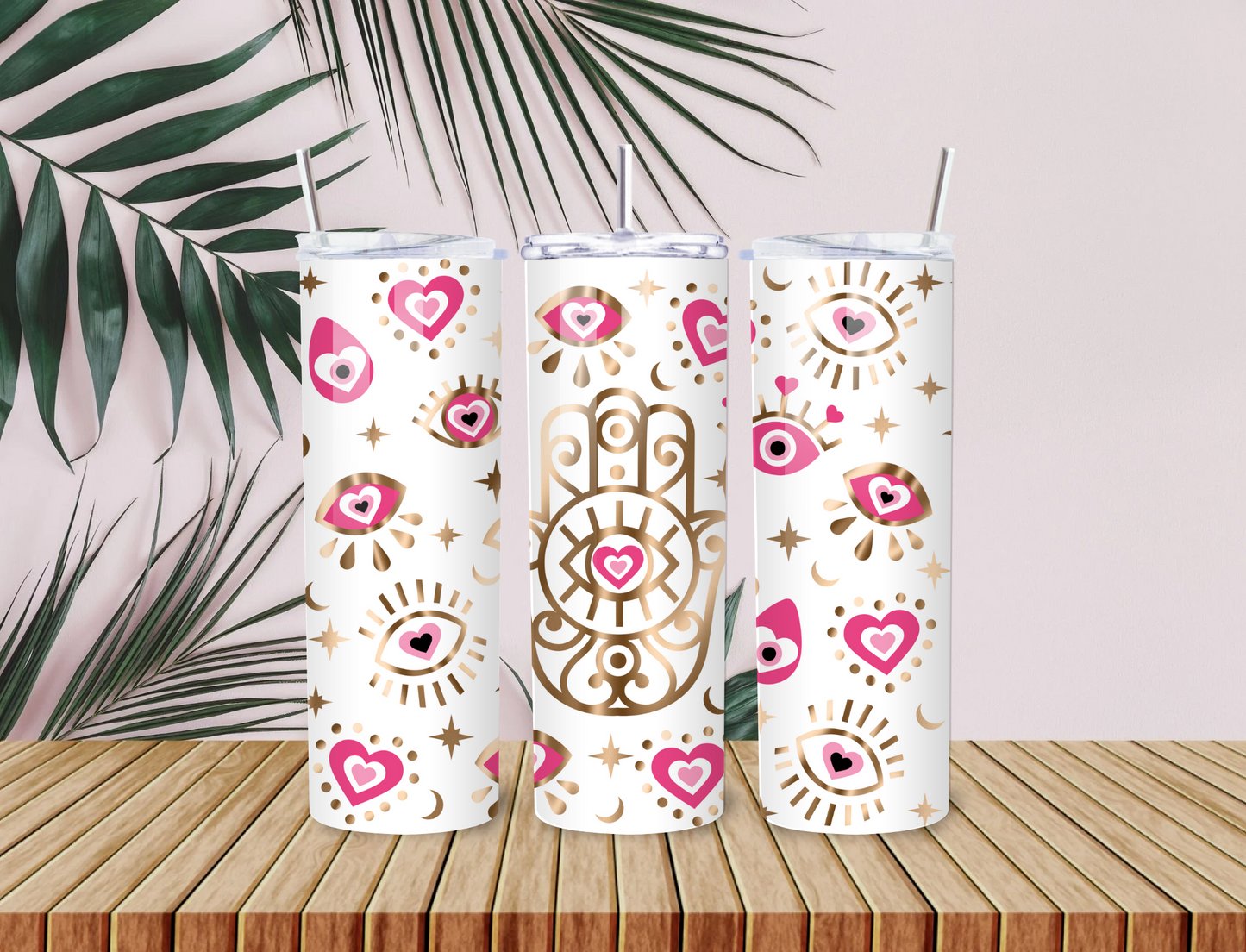 Evil Eye Tumbler – 20oz Stainless Steel Cup with Spiritual Protection, Mal de Ojo & Heart Eye Design