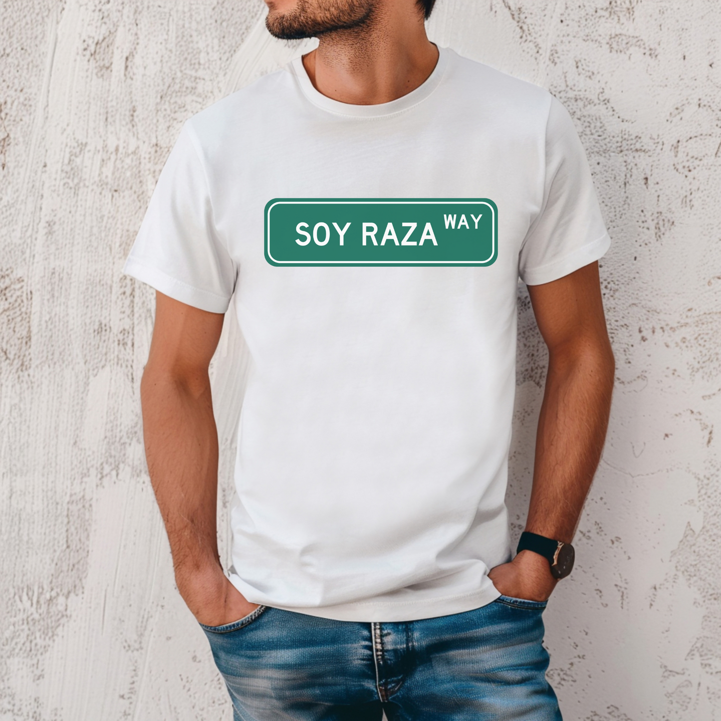 Soy Raza Street Sign Graphic Tee - Proud Latino Heritage Shirt | Camiseta con Orgullo y Cultura
