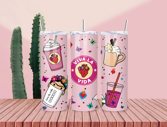 Viva la Vida Tumbler – 20oz Latina-Inspired Coffee Cup with Spanglish Art, Frida Vibes & Corazón Power