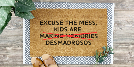 Excuse the Mess, Kids Are Desmadrosos Doormat – Funny Bilingual Welcome Mat | Mexican Humor Door Mat