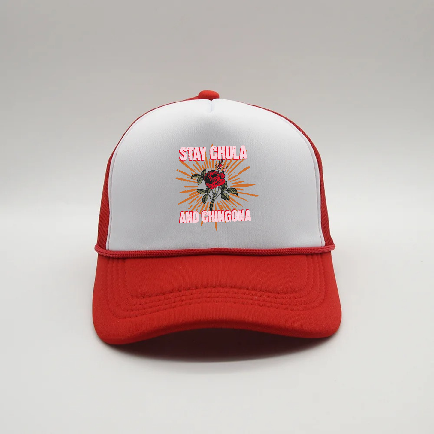 Stay Chula and Chingona Trucker Hat – Gorra Roja Pa’ las Mujeres con Poder y Estilo