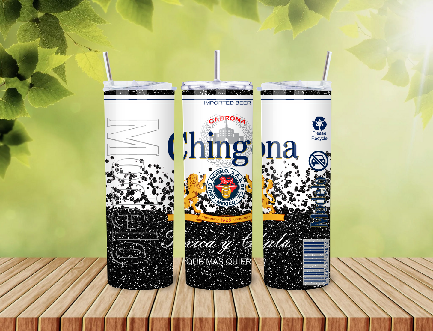 Chingona Tumbler – 20oz Glitter Modelo-Inspired Stainless Steel Cup with Spanglish Sass & Bold Latina Vibes