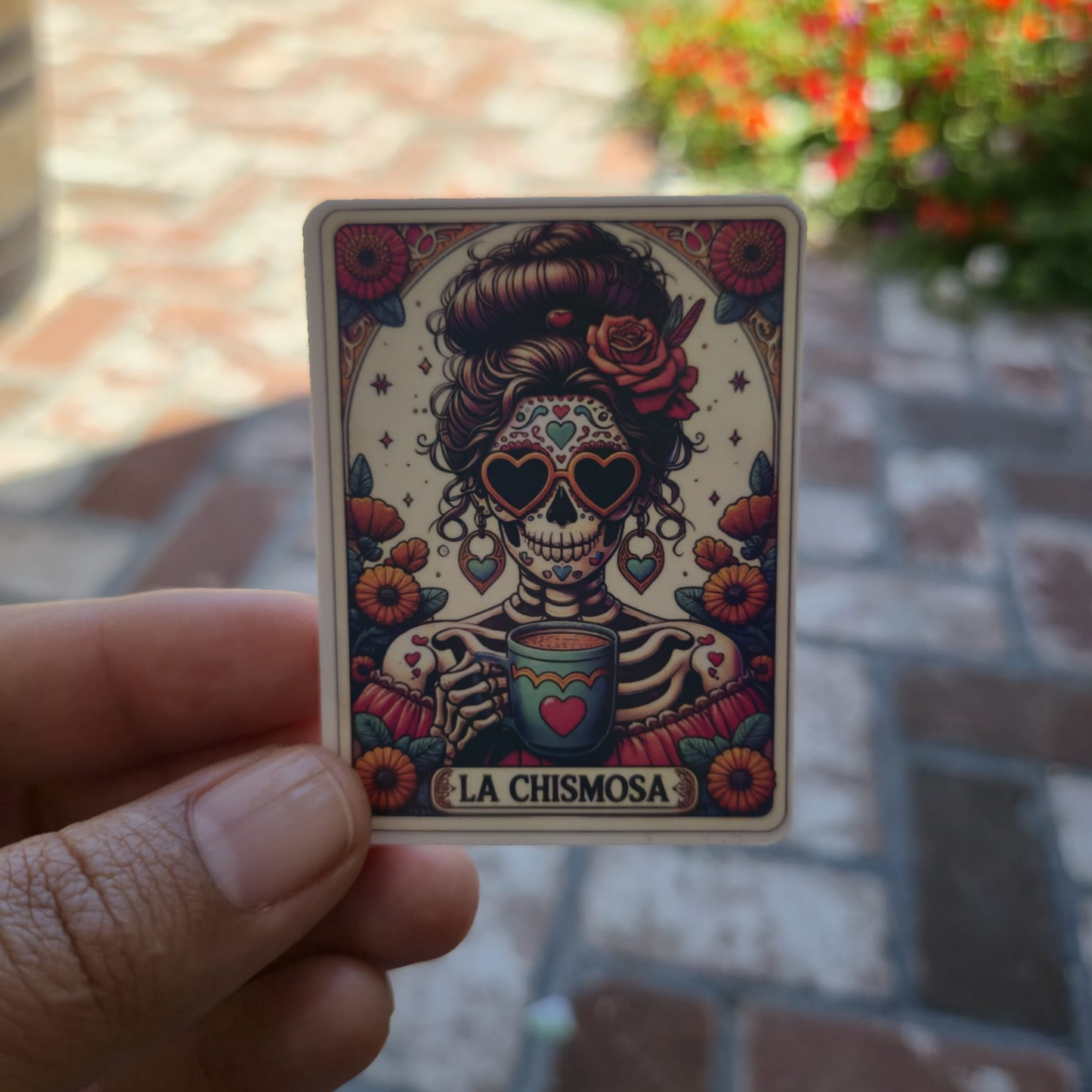 La Chismosa – Die Cut Holographic Sticker | Cultura, Té y Puro Chisme ☕💀✨