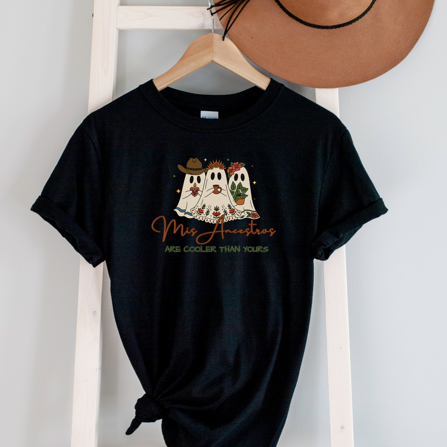 Mis Ancestros Are Cooler Than Yours – Graphic Tee | Funny Spooky Latina Shirt