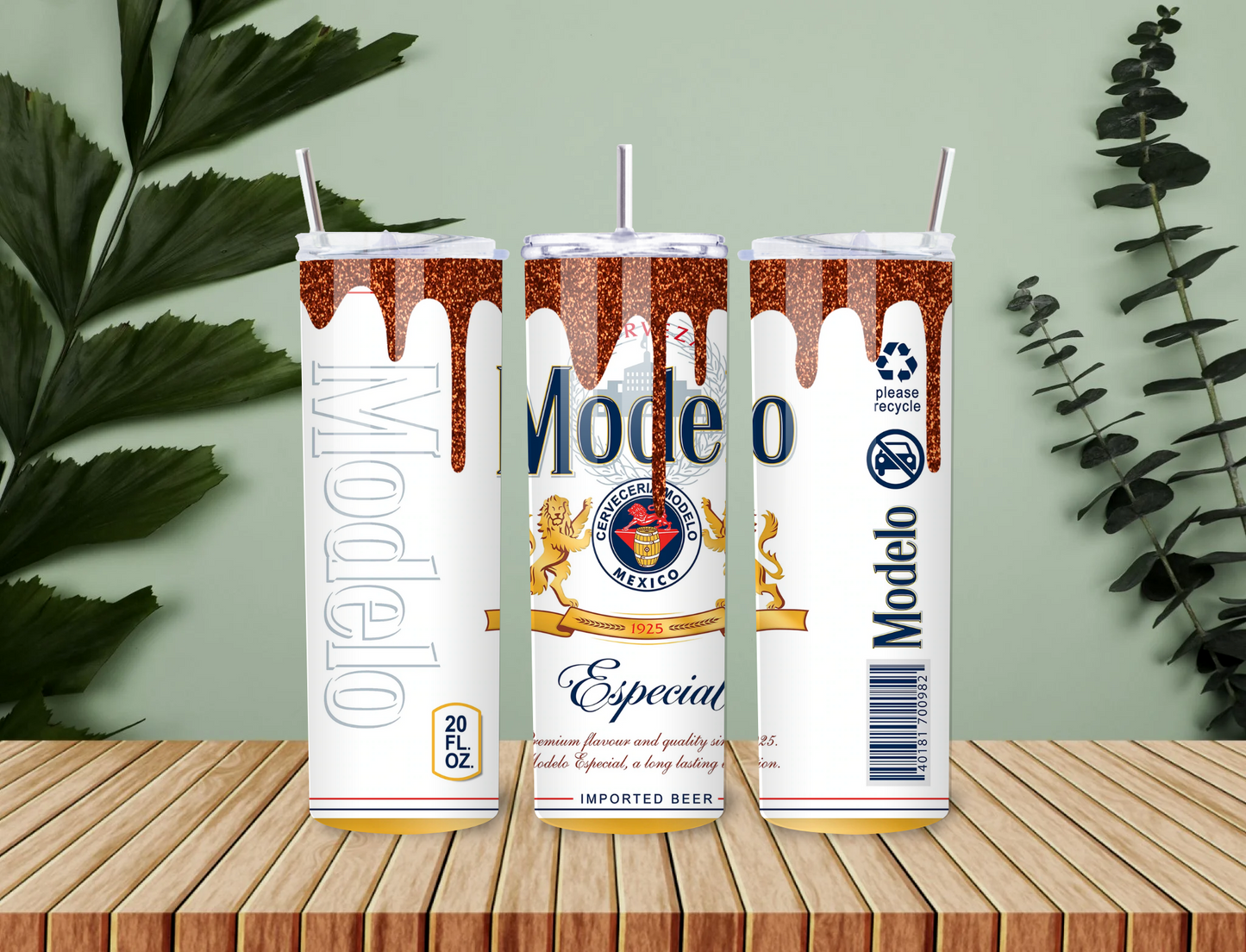 Modelo Especial Tumbler – 20oz Beer-Inspired Stainless Steel Cup with Chamoy Drip Michelada Spanglish Style