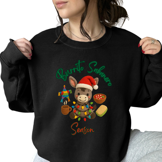 Burrito Sabanero Season Crewneck – Funny Latino Christmas Sweatshirt | Mexican Holiday Graphic Pullover