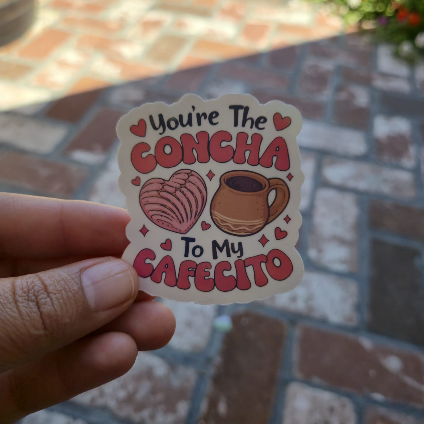 You’re the Concha to My Cafecito – Die Cut Holographic Sticker | Amor en Cada Sorbo ☕🍞💕