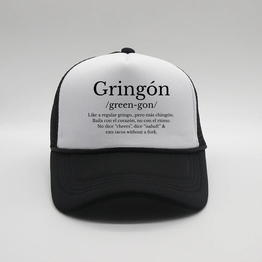 Gringón Trucker Hat – Gorra Negra con Sazón, Humor y Cultura