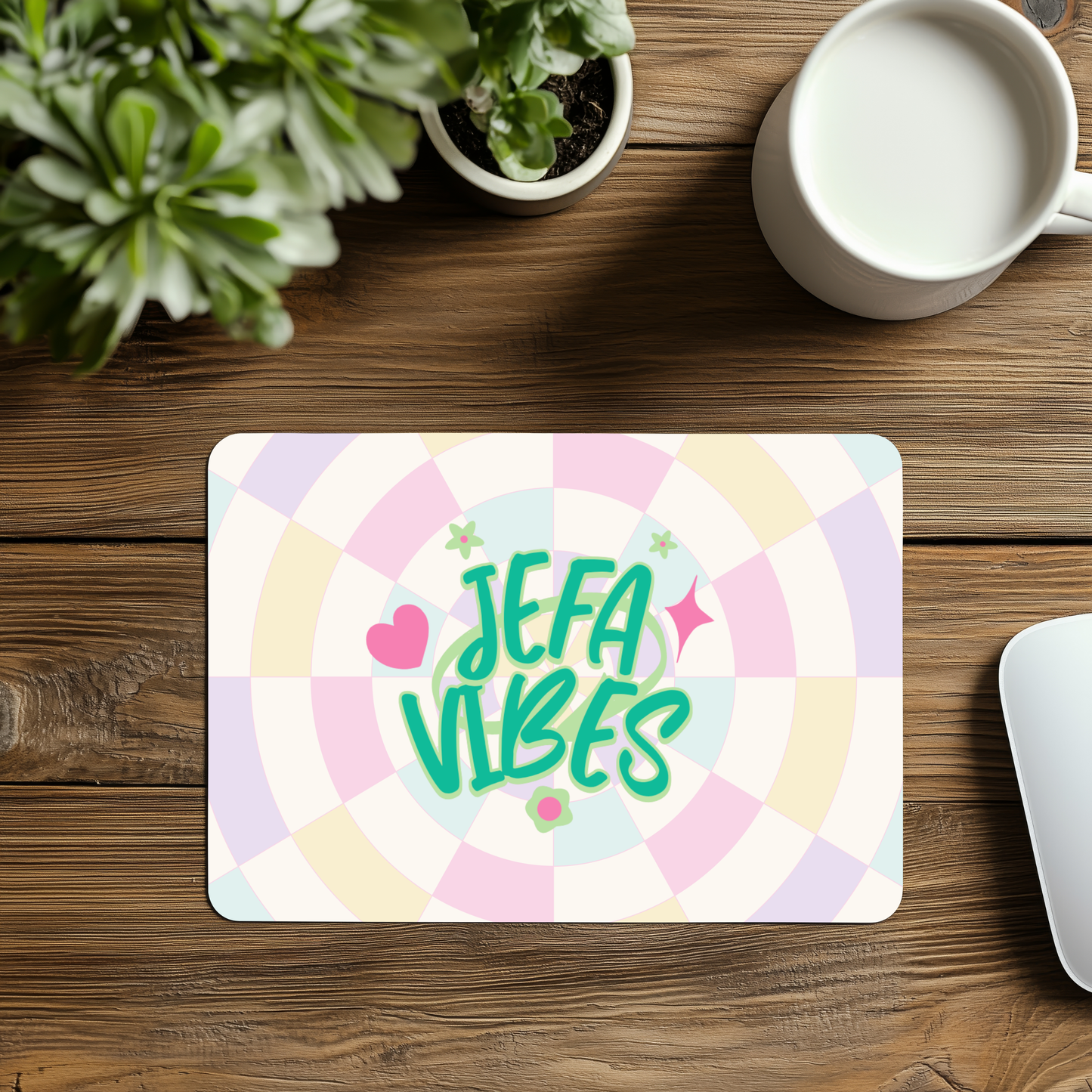 JEFA VIBES Mouse Pad – Latina Boss Desk Mat | Empowering Pastel Office Decor