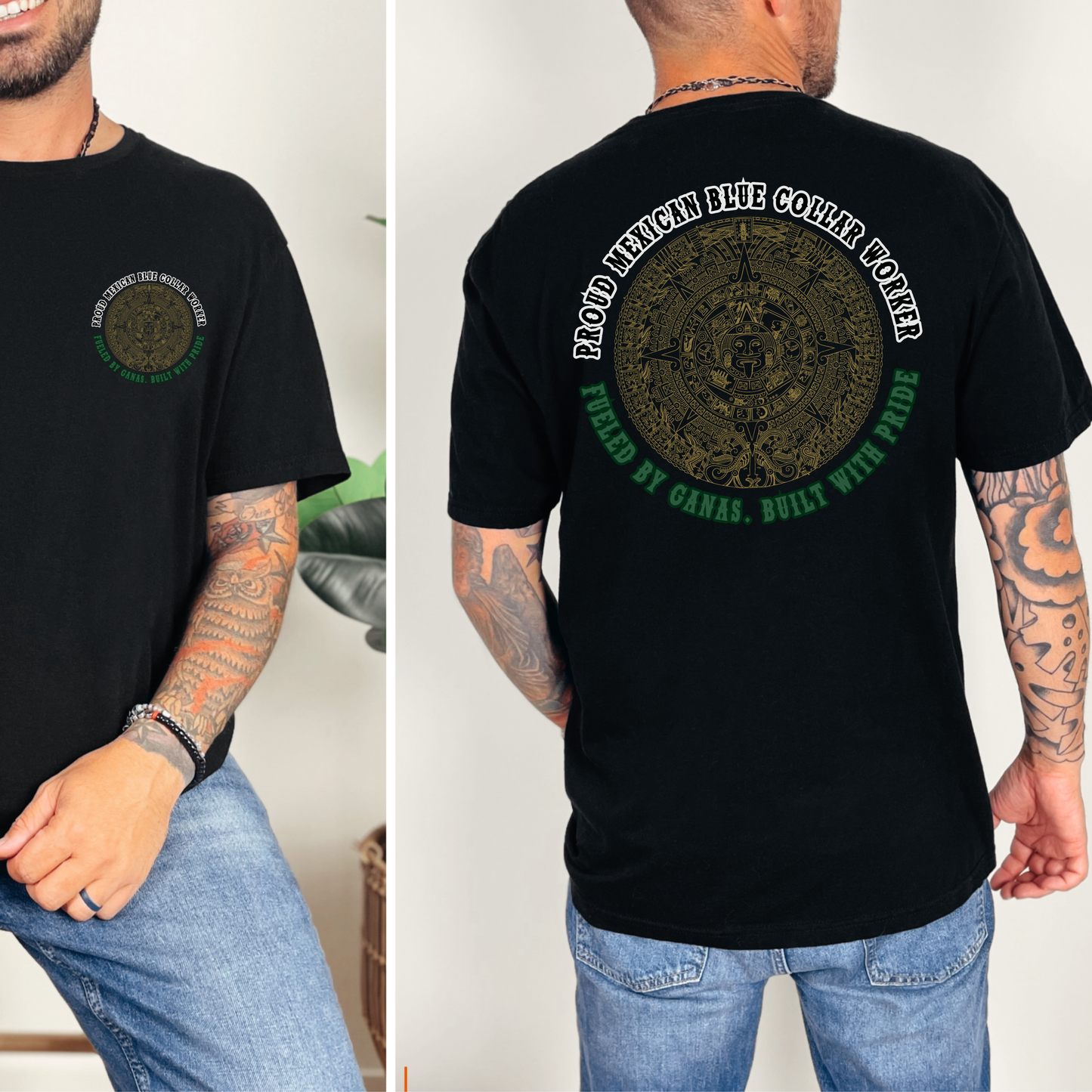 Proud Mexican Blue Collar Worker Tee – Dual Print Edition | Back Design + Chest Detail